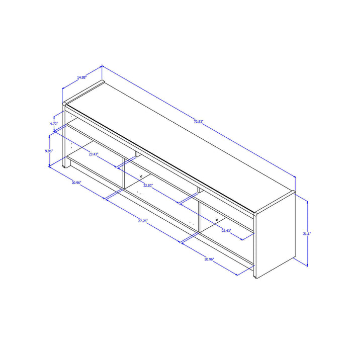 Manhattan Comfort Munoz 72.83\" TV Stand with 3 Compartments & Media Shelves - Off White Gloss