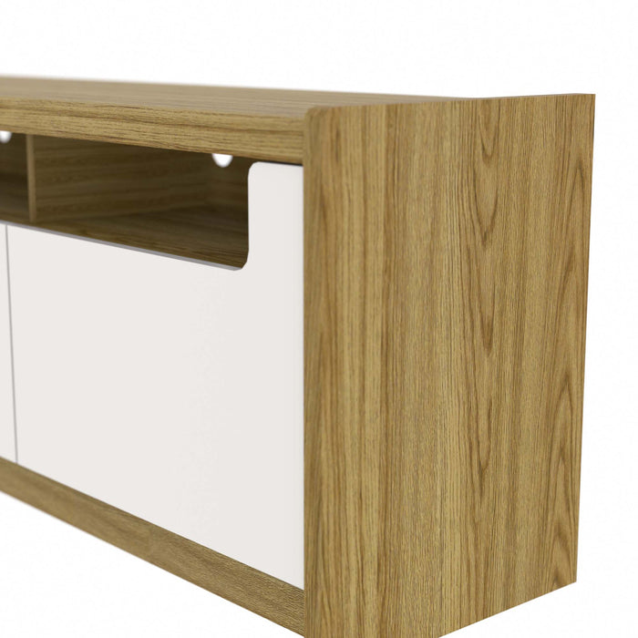 Manhattan Comfort Munoz 72.83\" TV Stand with 3 Compartments & Media Shelves - Off White Gloss