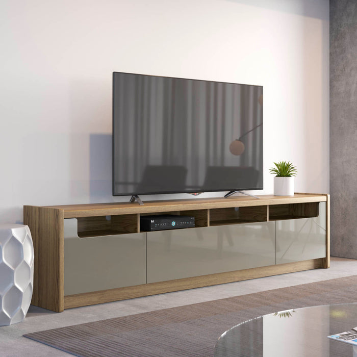 Manhattan Comfort Munoz 72.83\" TV Stand with 3 Compartments & Media Shelves - Grey Gloss