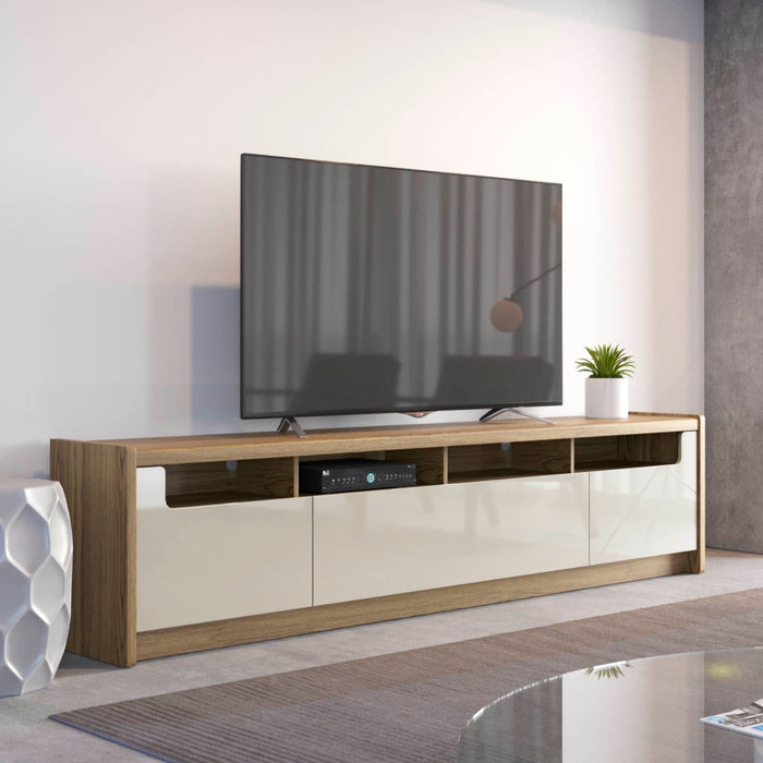 Manhattan Comfort Munoz 87.12\" TV Stand with Three Compartments & Media Shelves - Off White Gloss
