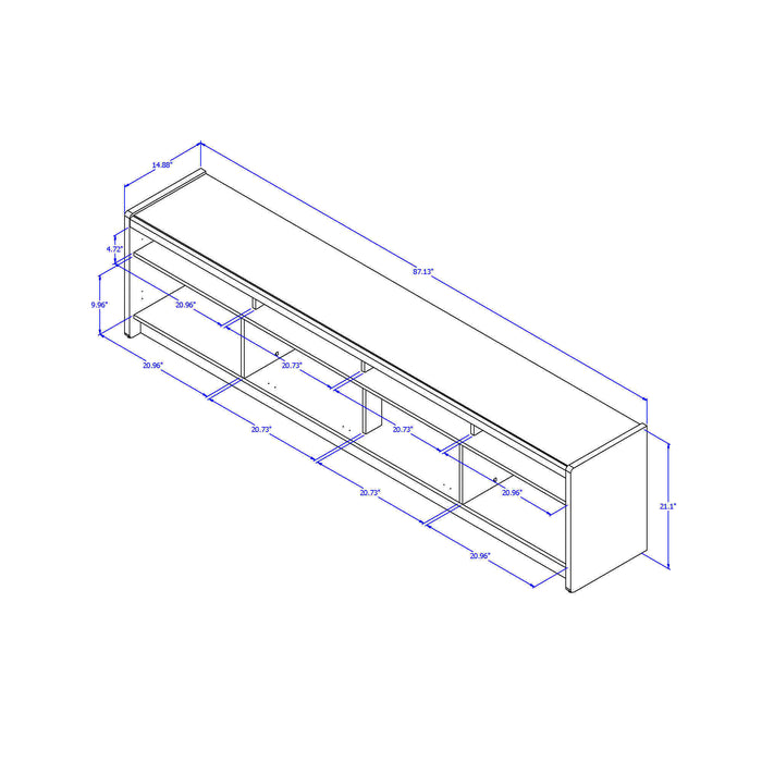 Manhattan Comfort Munoz 87.12\" TV Stand with Three Compartments & Media Shelves - Off White Gloss