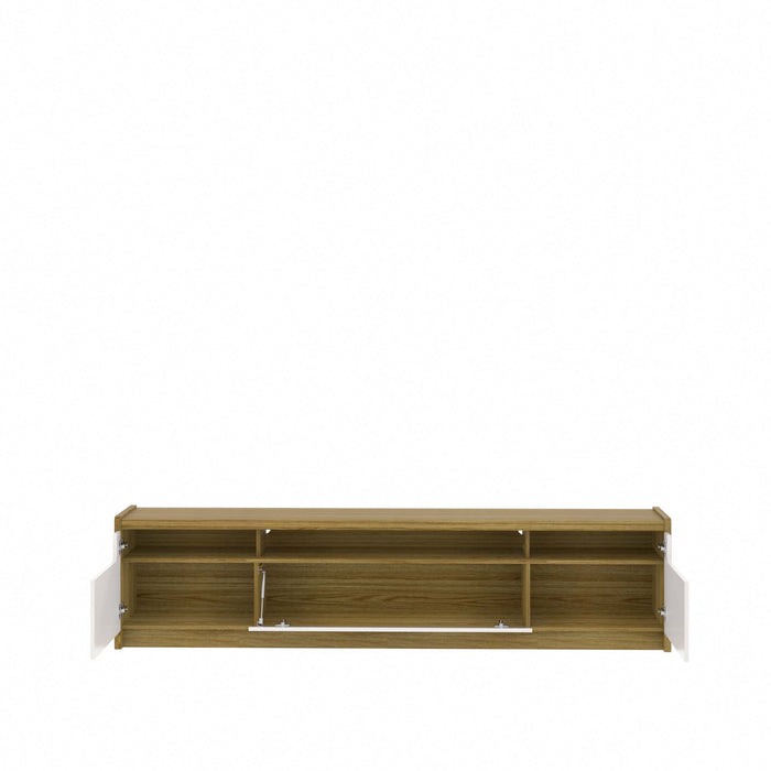 Manhattan Comfort Munoz 87.12\" TV Stand with Three Compartments & Media Shelves - Off White Gloss