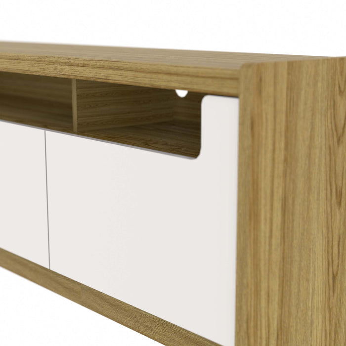 Manhattan Comfort Munoz 87.12\" TV Stand with Three Compartments & Media Shelves - Off White Gloss