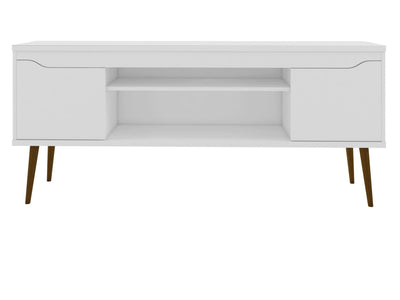 Manhattan Comfort Bradley 62.99" TV Stand with 2 Media Shelves & 2 Storage Shelves - White & Rustic Brown|Meuble pour téléviseur Bradley de Manhattan Comfort de 62,99 po avec 2 tablettes multimédias et 2 tablettes de rangement - blanc et brun rustique