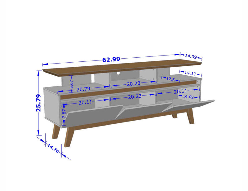 Manhattan Comfort Yonkers 62.99\" TV Stand with Solid Wood Legs & 6 Media Storage Compartments - Rustic Brown