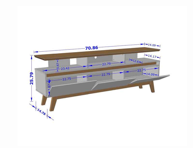 Manhattan Comfort Yonkers 70.86\" TV Stand with Solid Wood Legs & 6 Media Storage Compartments - Rustic Brown