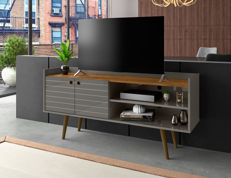 Manhattan Comfort Bogart 53.54\" Mid-Century Modern TV Stand - Grey & Natural