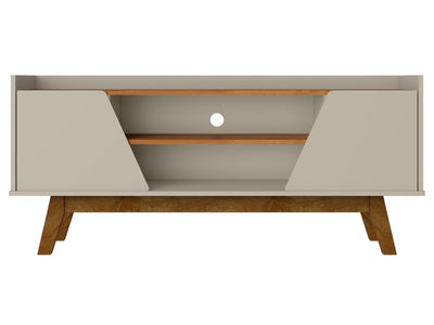 Manhattan Comfort Mid-Century Modern Marcus 53.14" TV Stand with Solid Wood Legs - Greige & Natural|Meuble pour téléviseur Marcus de Manhattan Comfort de 53,14 po de style moderne du milieu du 20e siècle avec pattes en bois massif - greige et naturel