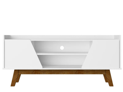 Manhattan Comfort Mid-Century Modern Marcus 53.14" TV Stand with Solid Wood Legs - White|Meuble pour téléviseur Marcus de Manhattan Comfort de 53,14 po de style moderne du milieu du 20e siècle avec pattes en bois massif - blanc