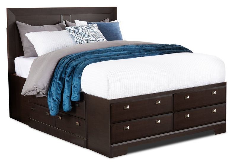 Yorkdale 6pc Bedroom Set with 12-Drawer Storage Bed, Dresser, Mirror & Nightstand, Brown - Full Size