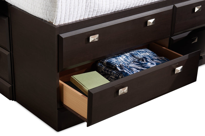 Yorkdale 6pc Bedroom Set with 12-Drawer Storage Bed, Dresser, Mirror & Nightstand, Brown - Full Size