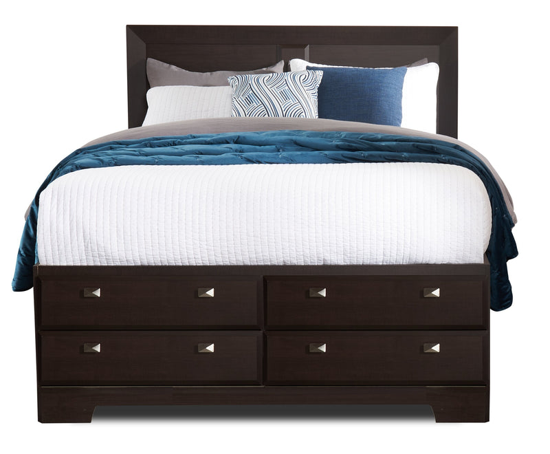 Yorkdale 5pc Bedroom Set with 12-Drawer Storage Bed, Dresser & Mirror, Brown - Full Size