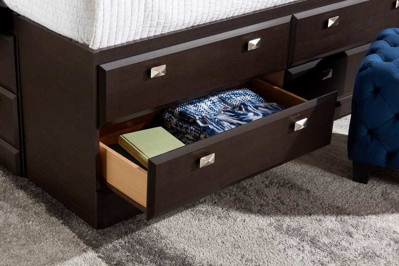 Yorkdale 6pc Bedroom Set with 12-Drawer Storage Bed, Dresser, Mirror & Nightstand, Brown - Full Size