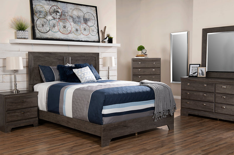 Yorkdale 5pc Bedroom Set with Panel Bed, Dresser & Mirror, Grey - Queen Size
