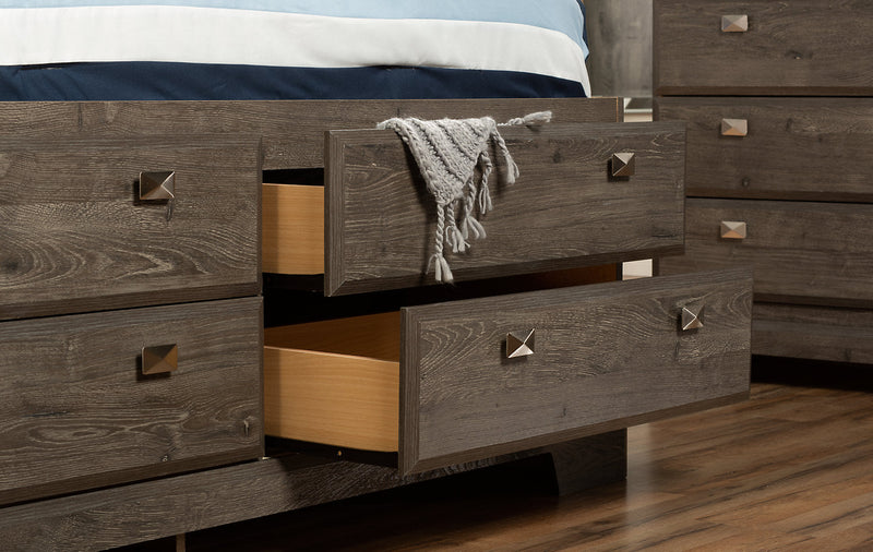 Yorkdale 5pc Bedroom Set with 12-Drawer Storage Bed, Dresser & Mirror, Grey - Queen Size