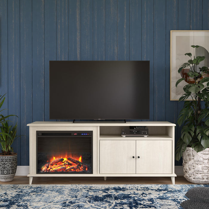 Ameriwood Home Farnsworth Electric Fireplace TV Stand for TVs up to 65\" - Ivory Oak