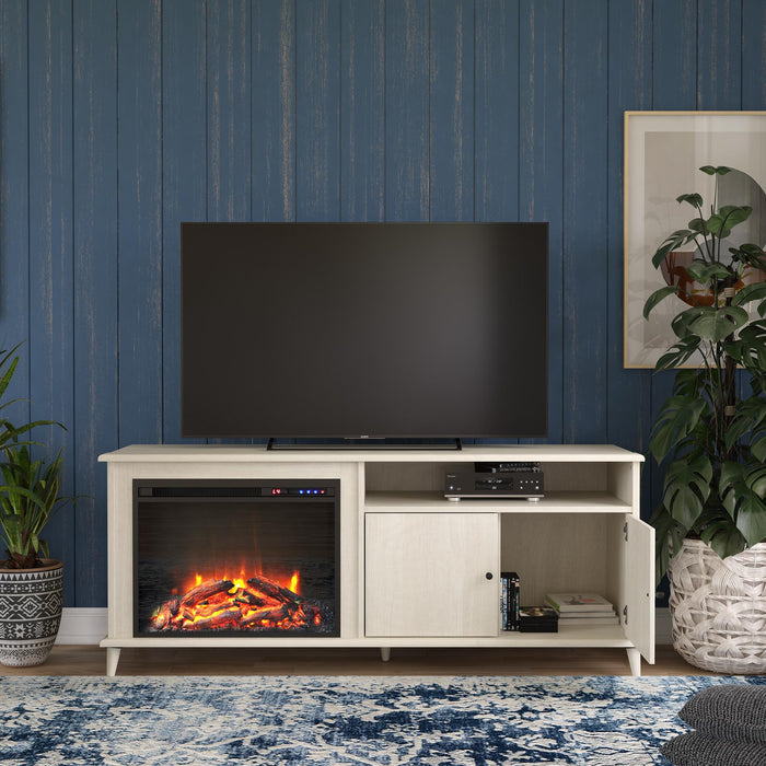 Ameriwood Home Farnsworth Electric Fireplace TV Stand for TVs up to 65\" - Ivory Oak