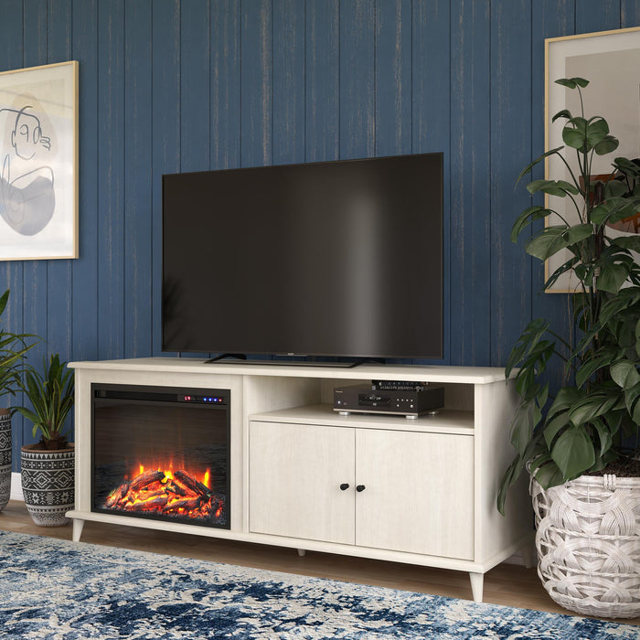 Ameriwood Home Farnsworth Electric Fireplace TV Stand for TVs up to 65\" - Ivory Oak