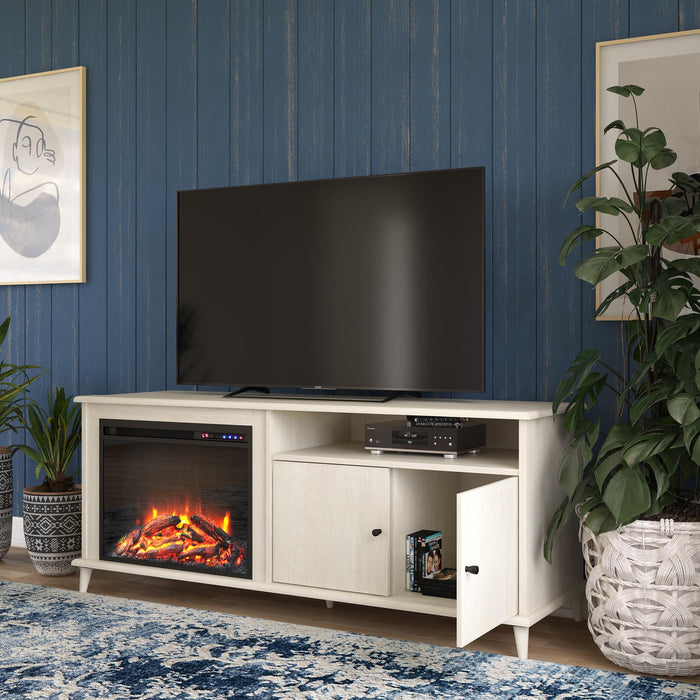 Ameriwood Home Farnsworth Electric Fireplace TV Stand for TVs up to 65\" - Ivory Oak
