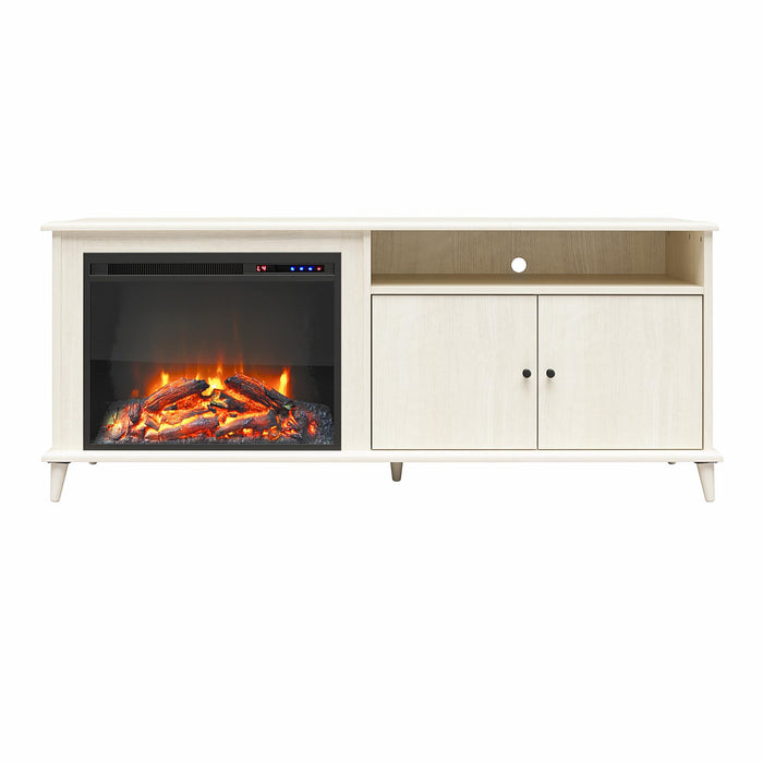 Ameriwood Home Farnsworth Electric Fireplace TV Stand for TVs up to 65\" - Ivory Oak
