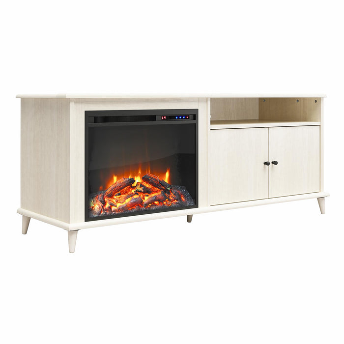 Ameriwood Home Farnsworth Electric Fireplace TV Stand for TVs up to 65\" - Ivory Oak