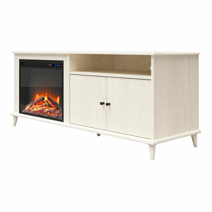 Ameriwood Home Farnsworth Electric Fireplace TV Stand for TVs up to 65\" - Ivory Oak