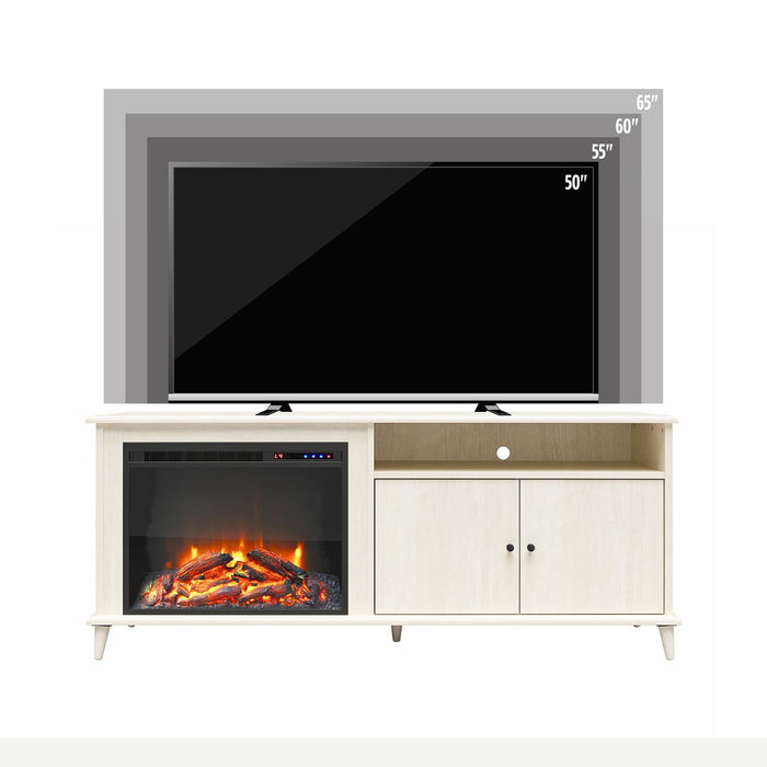 Ameriwood Home Farnsworth Electric Fireplace TV Stand for TVs up to 65\" - Ivory Oak