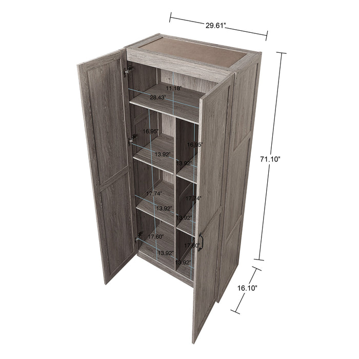 Manhattan Comfort Hopkins Modern Freestanding Storage Closet with 7 Shelves - Grey