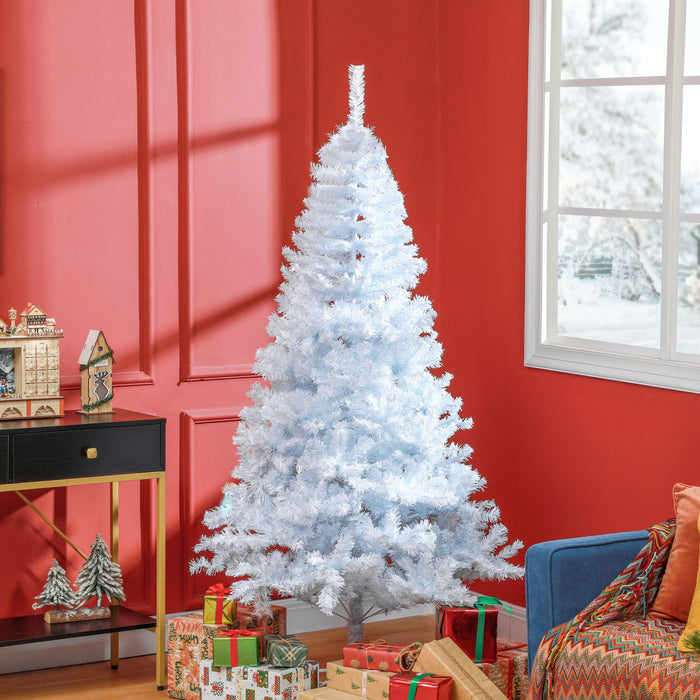 HOMCOM 6' Artificial Christmas Tree with 928 Branch Tips Metal Stand White