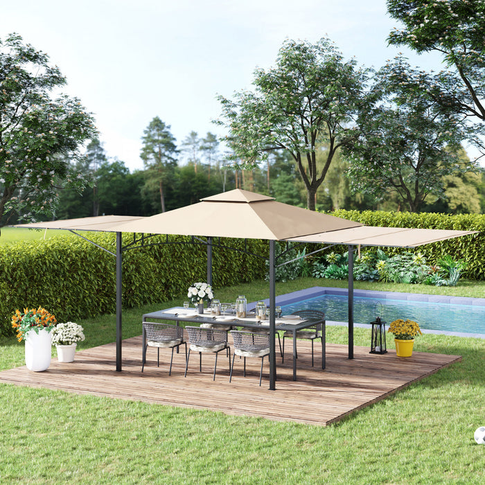 Outsunny 10' X 10' Patio Gazebo With Expandable Side Awnings, Outdoor Canopy Shelter With Double Vented Roof And Steel Frame, For Lawn, Backyard And Deck, Beige