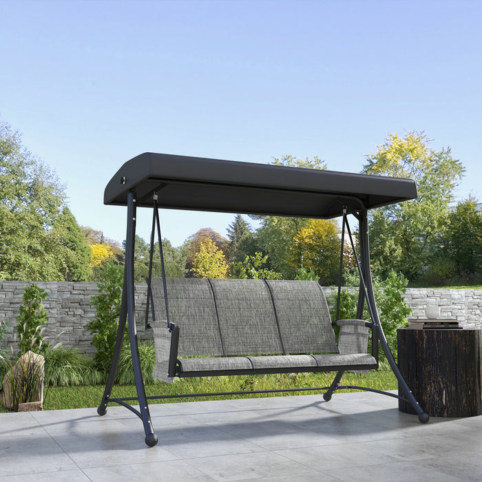 Outsunny 3 Person Outdoor Porch Swing Chair W/ Adjustable Canopy, Black