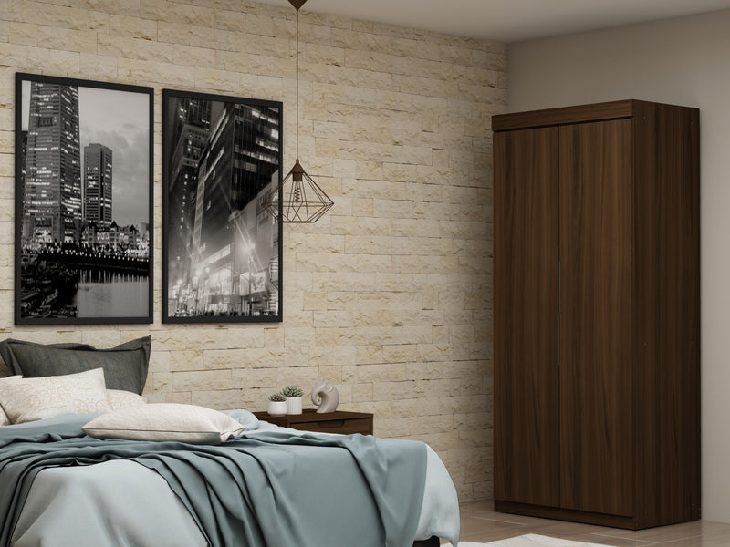 Mulberry Contemporary Modern 2-Piece Wardrobe Closet in Chestnut Brown