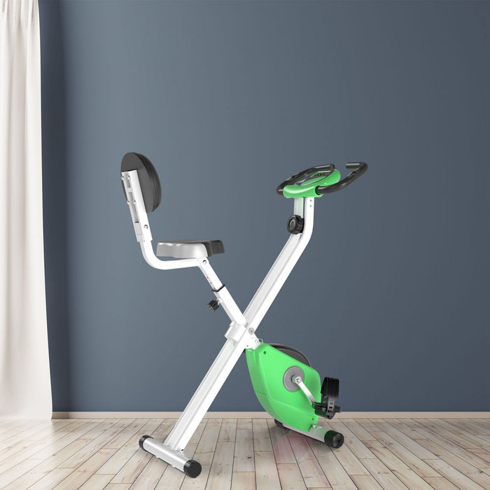 Soozier Foldable Exercise Bike with 8 Levels of Magnetic Resistance, Indoor Stationary Bike, X Bike, LCD Monitor, for Cardio Workout, Green
