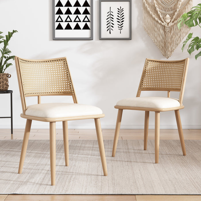 Oliver Modern Dining Chairs with PU Upholstered and PE Rattan Backrest Set of 2,Beige