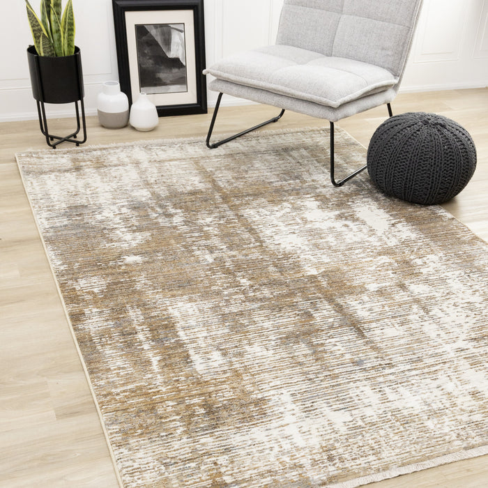 Sydney Brown Cream Grey Distressed Rug, 7'10\" x 10'2\" Indoor Area Rug