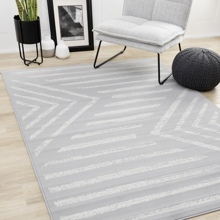Forte Grey White Modern Striped Area Rug - 5'3\" x 7'5\"