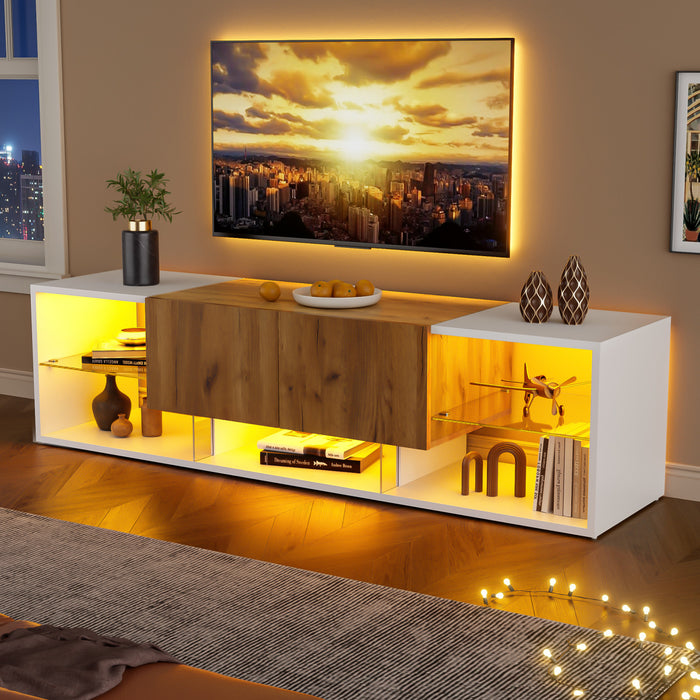 Lucas Modern TV Stand for 70 Inch TVs with Storage Drawers and LED Lighting,White