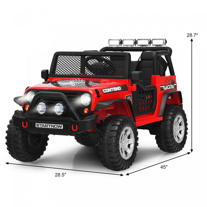 Costway 12v Kids Ride On Truck Remote Control Electric Car W/lights&music Red