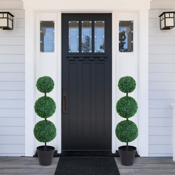 Outsunny Artificial Boxwood Topiary Tree Set of 2, Faux Boxwood Ball Tree