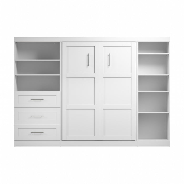 Bestar Pur Full Murphy Bed with Shelving and Drawers 120-Inch Wall Bed