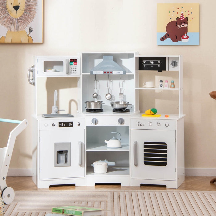 Costway Pretend Play Kitchen For Kids Toddler Aged 3+ Wooden Toy Set With Range Hood White