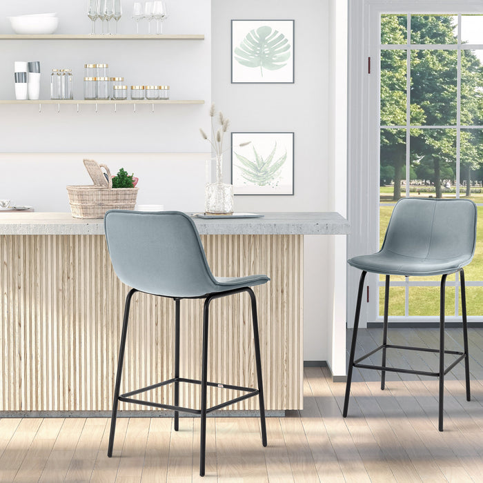 HOMCOM Bar Stools Set of 2, Microfiber Cloth Upholstered Bar Chairs