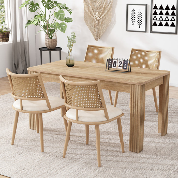 Oliver Modern Dining Chairs with PU Upholstered and PE Rattan Backrest Set of 4,Beige