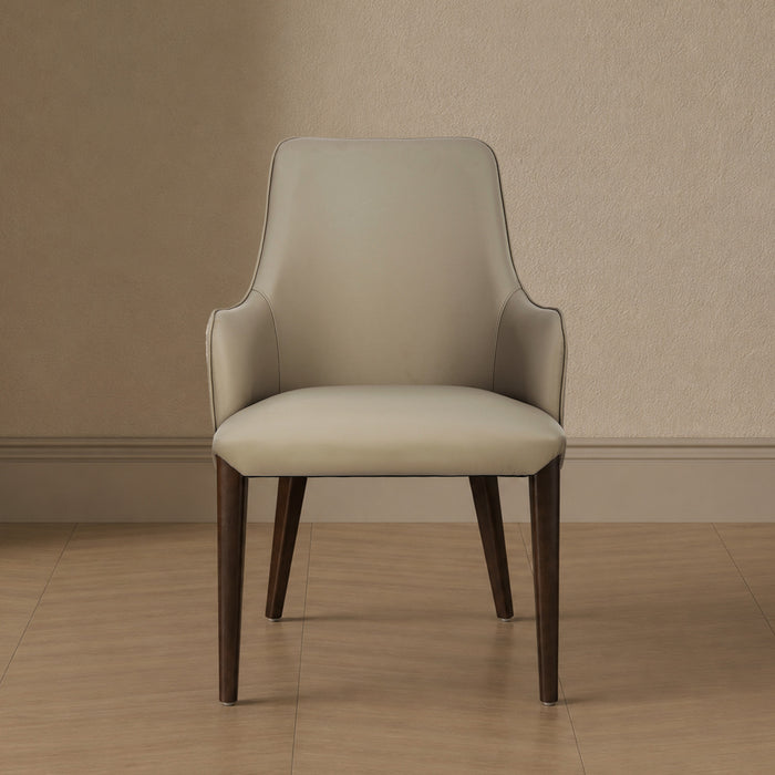 Belmont Contemporary Chenille and Faux Leather Wood Upholstered Armchair in Taupe
