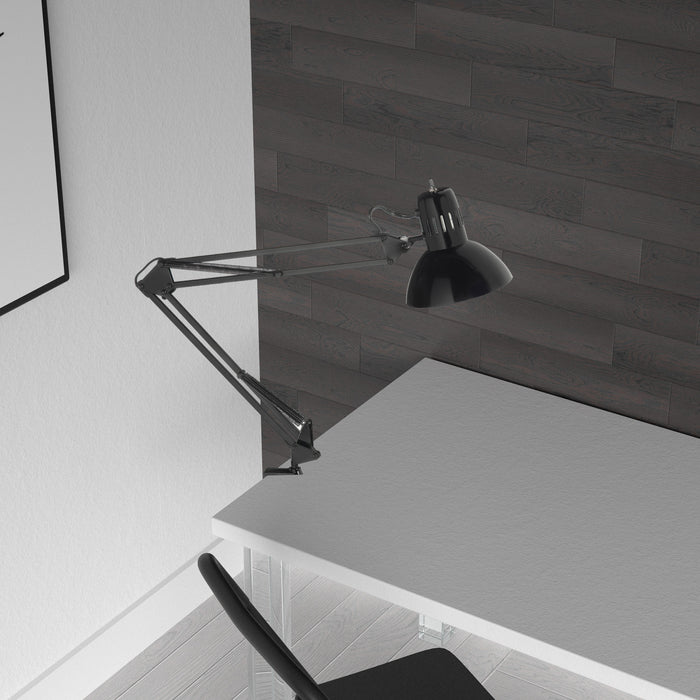 Dainolite Working/Task Lamp Spring Balanced Clampon Gloss Black 36\" Reach