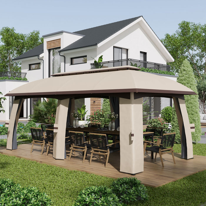 Outsunny 10' X 20' Patio Gazebo, Outdoor Gazebo Canopy Shelter With Netting, Vented Roof, Steel Frame For Garden, Lawn, Backyard And Deck, Beige
