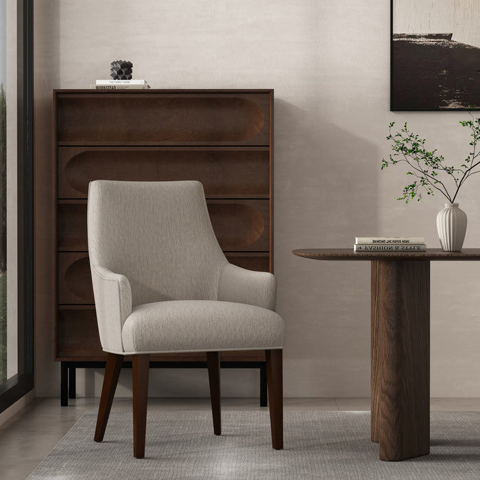 Beever Modern Wood Chenille Armchair in Taupe