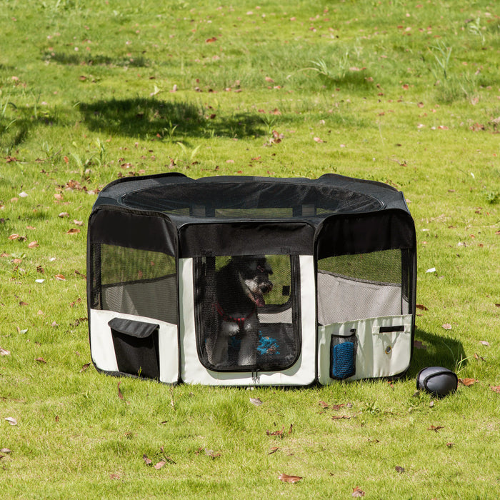 Pawhut 47.25 Inch Soft Pet Playpen, Folding Puppy Kennel, Dog Tent, Cat Exercise Crate, W/ Bag, Beige