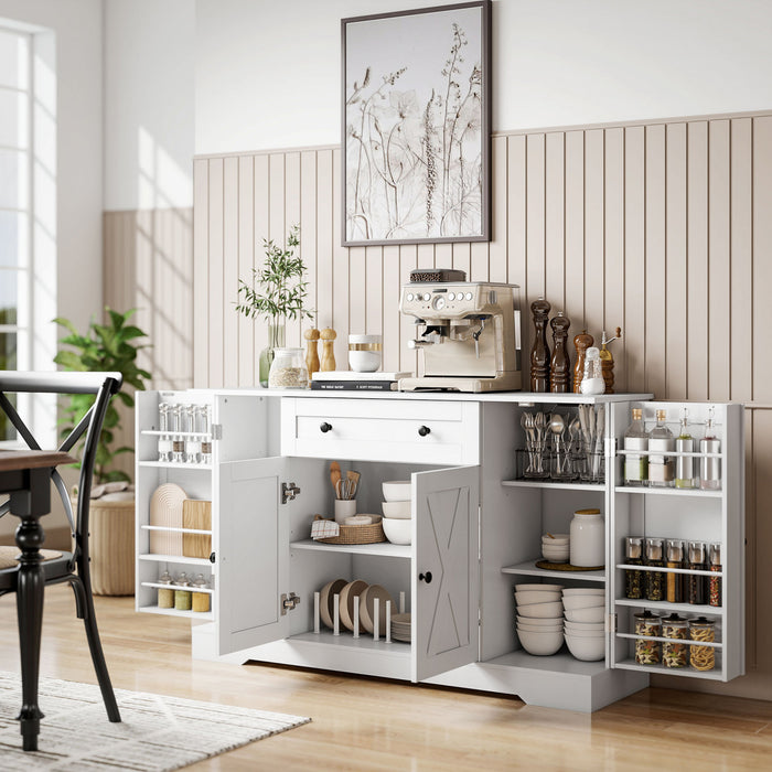 HOMCOM 54\" Sideboard Buffet Cabinet, Farmhouse Kitchen Cabinet, White