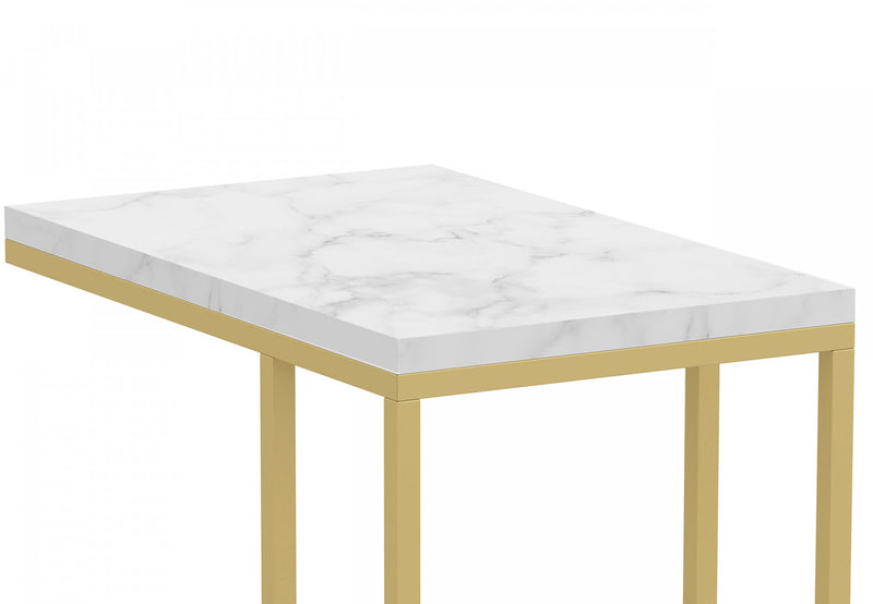 19” C-Shaped Marble Gold Metal End Table With Metal Frame - Multicolour